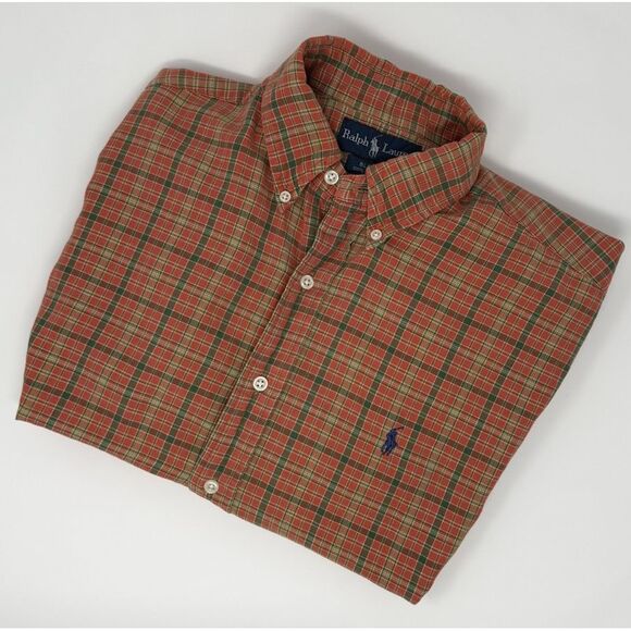 VTG Polo Ralph Lauren Shirt Mens Medium Orange/Brown Flannel Blake - Picture 1 of 4